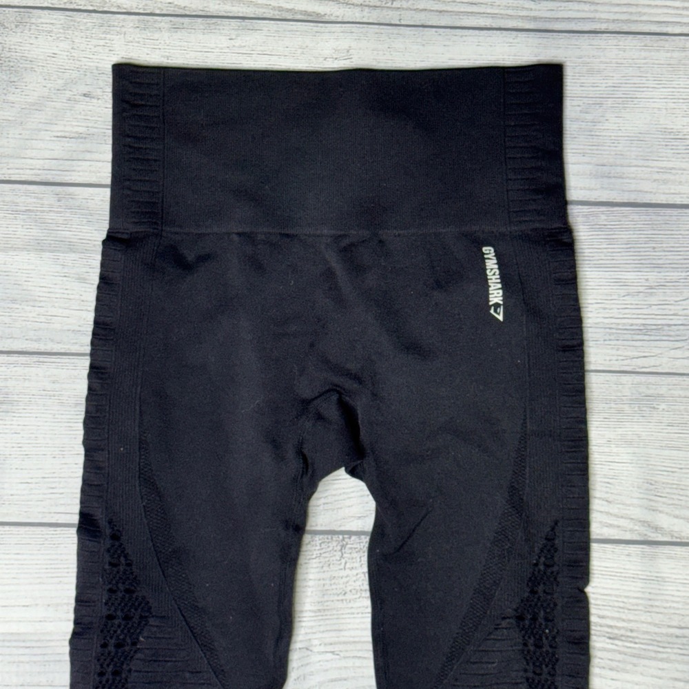 Gymshark Energy+ Seamless Leggings Black High Waisted Eyelet Ribbed Activewear - Picture 4 of 7